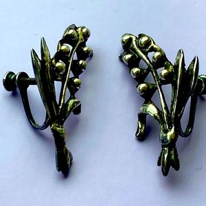 Lily of the Valley screw back Vintage solid sterling silver earrings
